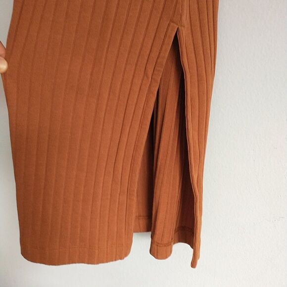 Old Navy Maternity Dress XL Brown Maxi Faux Wrap Rib Knit Long Sleeve Cotton New - Picture 4 of 8